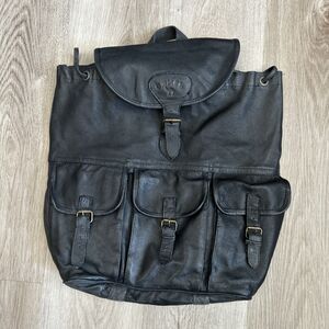 Camel Cigarettes Backpack Black Soft Leather Drawstring Top Vintage Pocket Bag